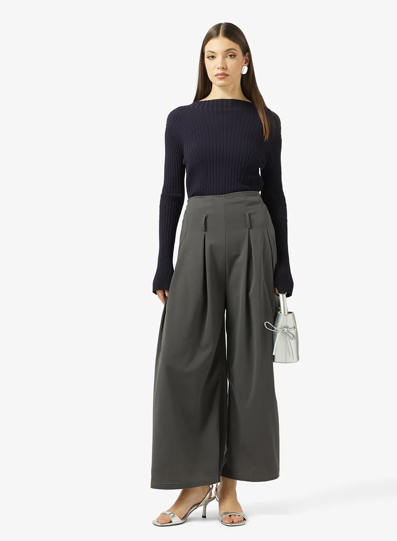 ELLA High Waisted Trousers With Box Pleats